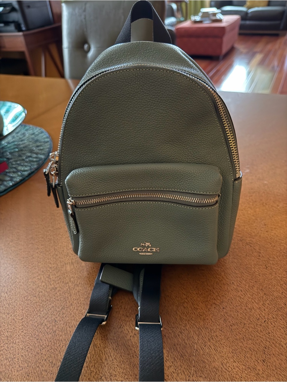 Coach Mini Pebble Leather Backpack in Olive